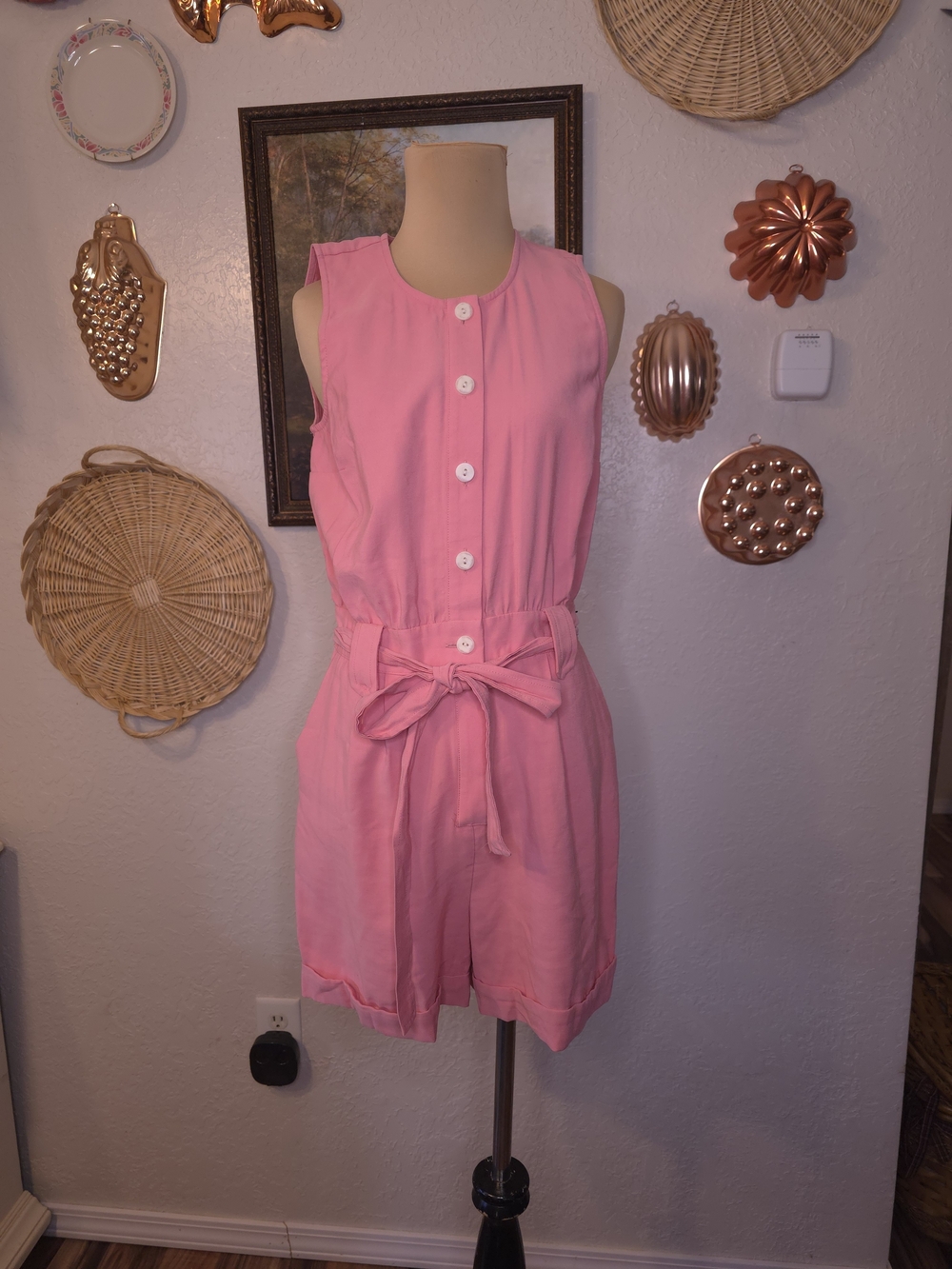Nine West Pink Button-Front Belted Romper Size Small NWOT